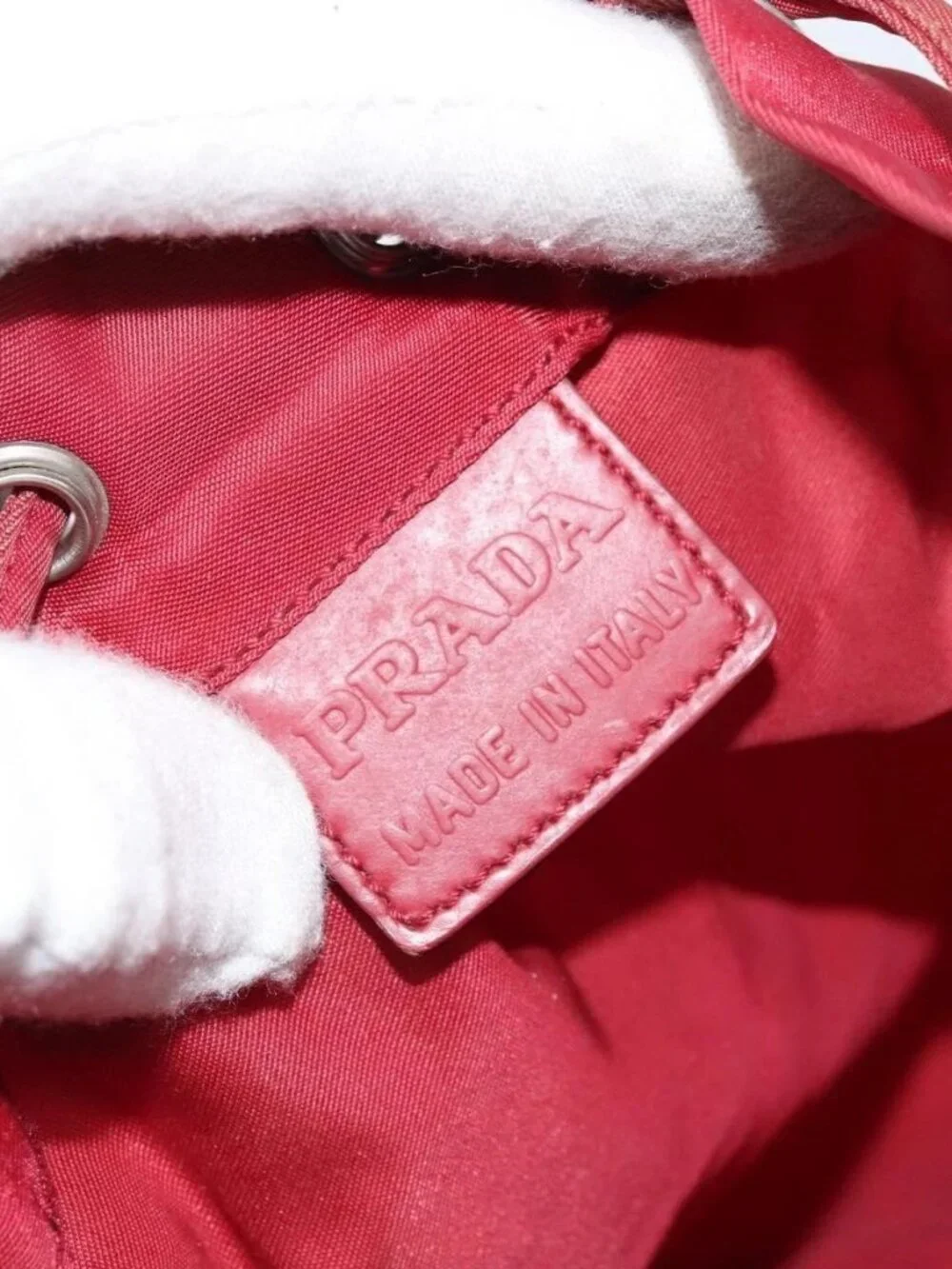 PRADA Drawstring Pouch Nylon Red Auth hk3533